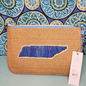 Draper James Blue and Tan Woven Clutch NWT